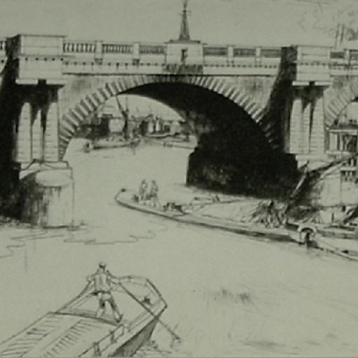 John William Josef Winkler "Bermondsey Bridge" etching