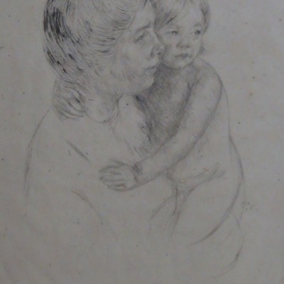 Denise Holding Her Child by Mary Cassatt, 1844-1926; Drypoint Etching, ca. 1905