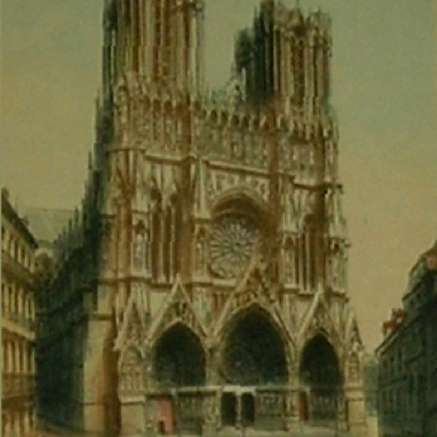 Victor Valery "Notre Dame de Reims Cathedral, France" color etching