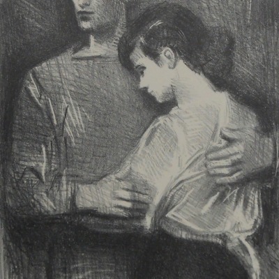 Boy and Girl by Raphael Soyer, 1899-1987; AAA Lithograph, 1954