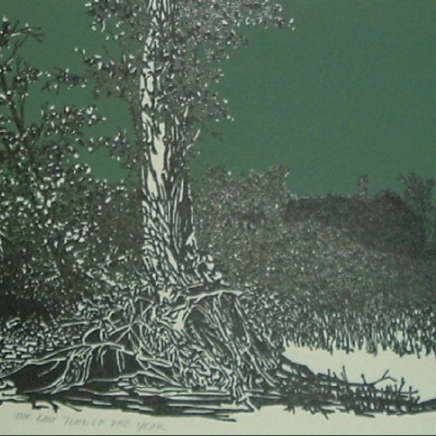 Frank C. Eckmair "The Last Turn of the Years" woodcut