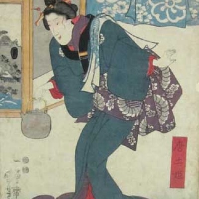 Utagawa Kuniyoshi; Woman with a Tea Kettle; Woodcut
