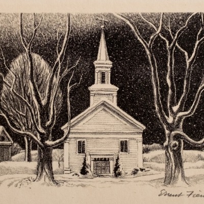 Ernest Fiene; Colonial Church; etching 1948