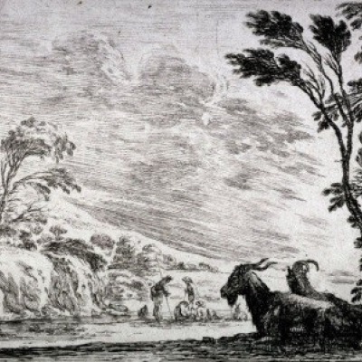Goats in Landscape by Stefano della Bella, 1642 Etching