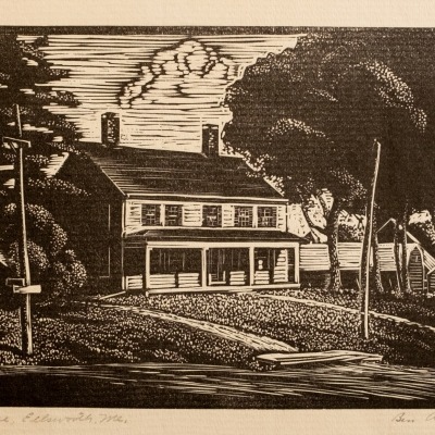 Ben Albert Benson; Old Black House, Ellsworth, ME; woodcut; undated