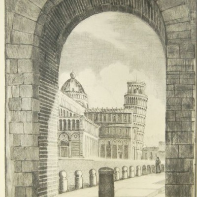 Tower of Pisa by Carman Bonanno, Etching 1949