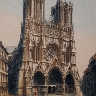 Notre Dame de Reims Cathedral; France by Victor Valery Etching