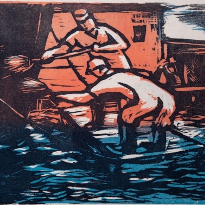 Cleaning by William Kanter, Woodcut