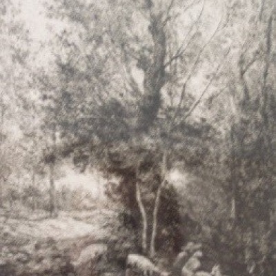 Shepherd and Shepherdess by Charles Francois Daubigny,1921 Etching