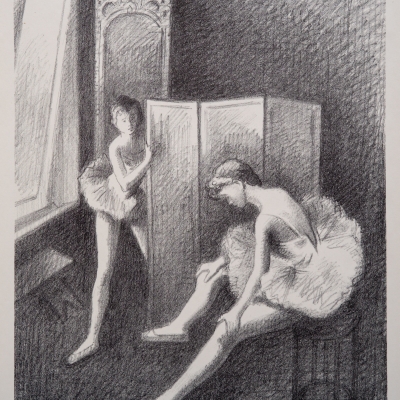 Backstage by Moses Soyer, 1954 Lithograph