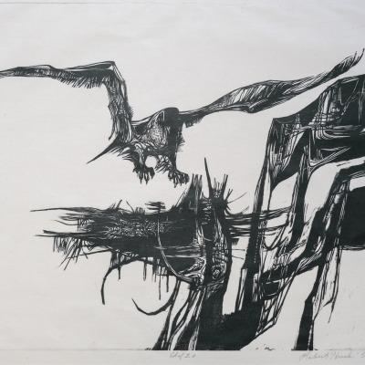 Eagle by Robert Huck, 1958 Woodcut 