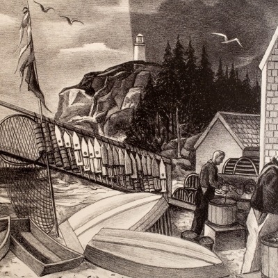 Ernest Fiene; Fisherman’s Cove, Maine; lithograph 1953
