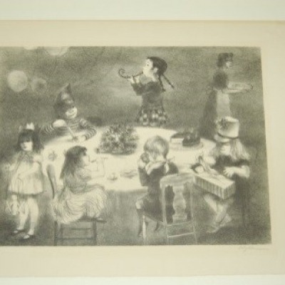 Birthday Party by Lily Harmon, Lithograph 1945