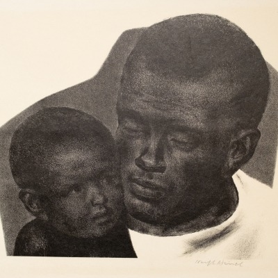 Father and Son By Joseph Hirsch, Lithograph 1949