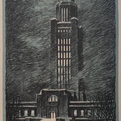 Nebraska State Capitol-Christmas Eve by Kenneth Willmarth, 1929 Lithograph