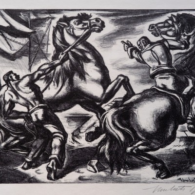 Frightened Horses by Umberto Romano, 1948 Lithograph