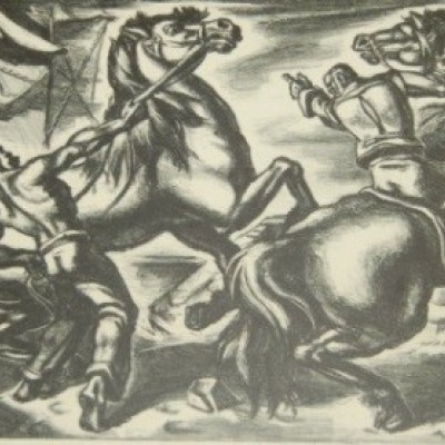 Frightened Horses by Umberto Romano,1948 Lithograph