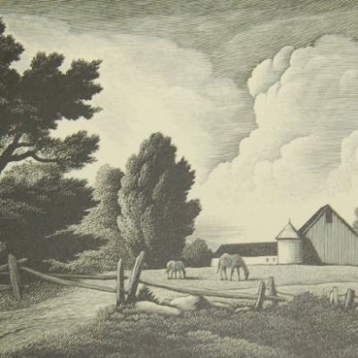 Little Farm by Thomas W. Nason, 1955 Wood Engraving