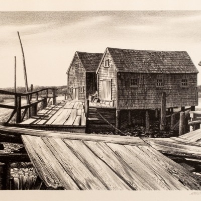 Stow Wengenroth; Wharf at Wellfleet; lithograph 1938