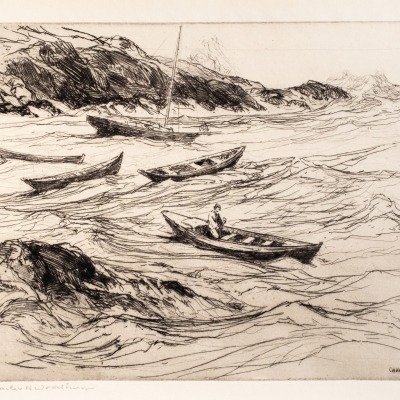 Charles Woodbury; The Sea is Making; etching 1925